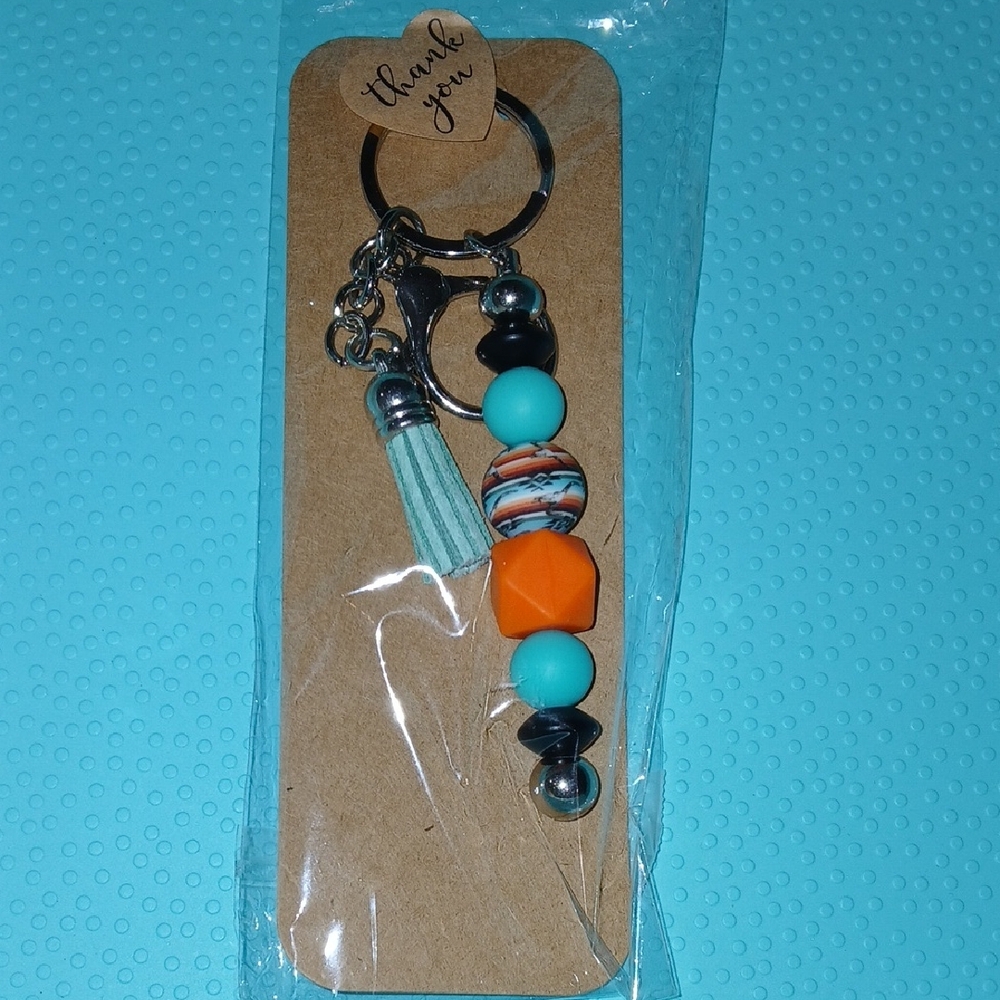 Handmade Colorful Beaded Keychain with Tassel